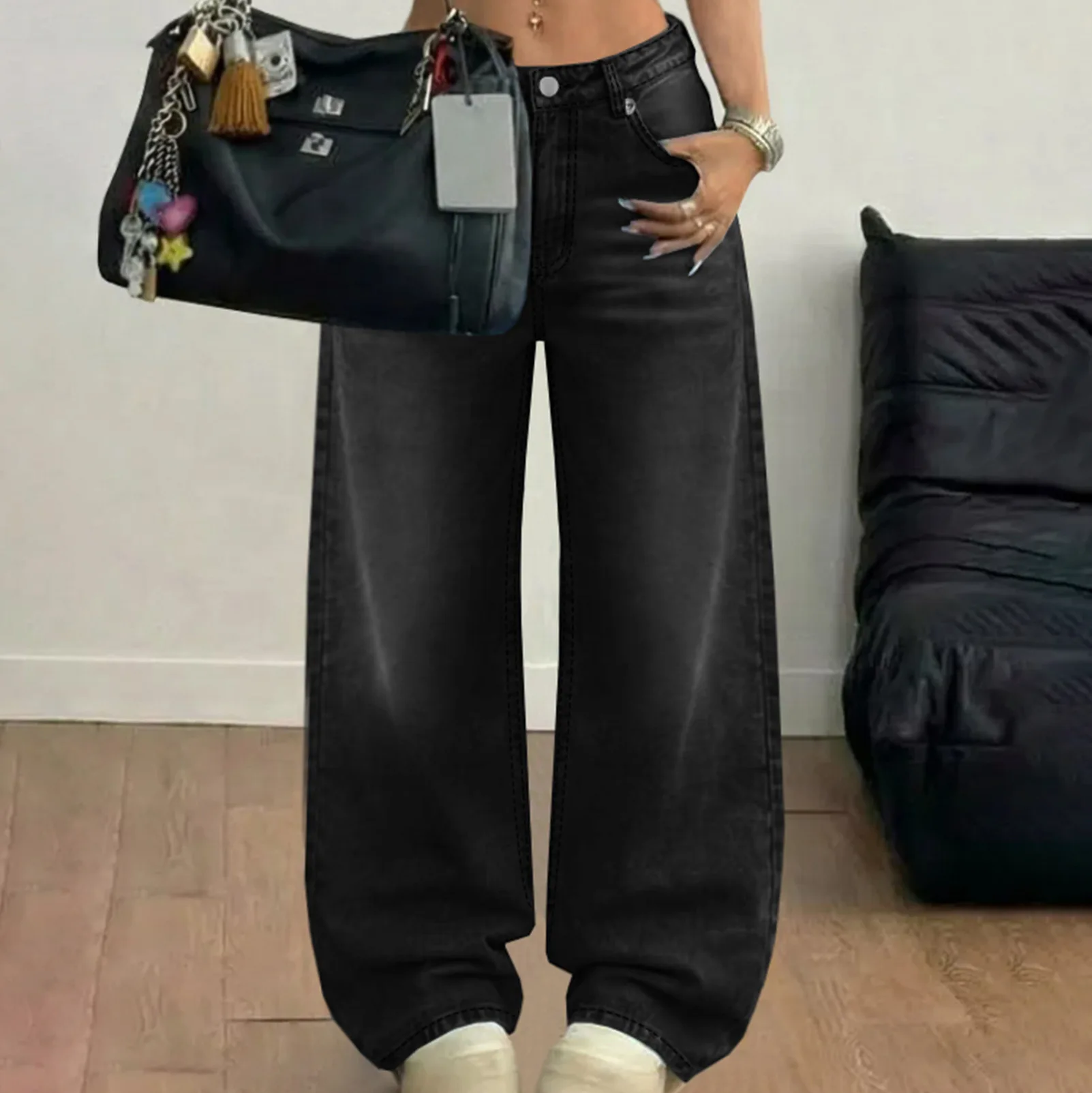 Retro High Waist Jeans Women's Fashion Y2K Straight Loose Denim Trousers Casual Vintage Washed Black Gary Girls Casual Pants
Retro High Waist Jeans Women's Fashion Y2K Straight Loose Denim Trousers Casual Vintage Washed Black Gary Girls Casual Pants