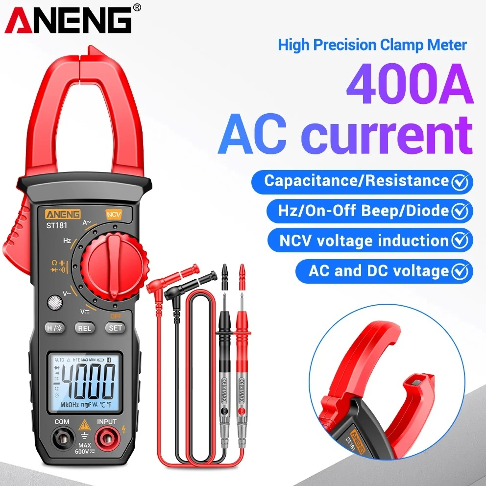 Clamp Meter Multimeter 400A AC Current Test ANENG ST181 High Precision 35Mm Jaw NCV Voltage Induction Electrician Detection Tool
Clamp Meter Multimeter 400A AC Current Test ANENG ST181 High Precision 35Mm Jaw NCV Voltage Induction Electrician Detection Tool