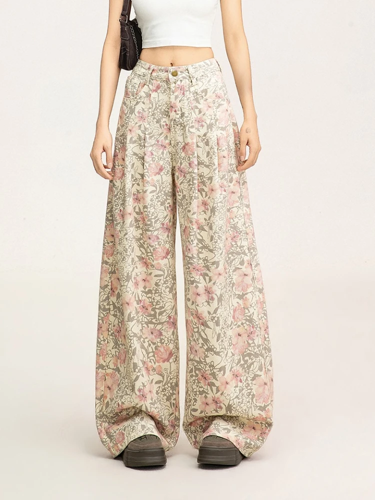 2026 Summer New Women's Korean Vintage Floral All Over Print Wide Leg Jeans French Style Loose Slimming Floor-Length Denim Pants
2026 Summer New Women's Korean Vintage Floral All Over Print Wide Leg Jeans French Style Loose Slimming Floor-Length Denim Pants