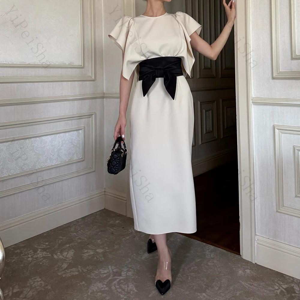 Customized Straight Evening Dresses Tea-length O-neck Short Sleeve Prom Gown Simple Fashion Draped Casual Party Gown
Customized Straight Evening Dresses Tea-length O-neck Short Sleeve Prom Gown Simple Fashion Draped Casual Party Gown