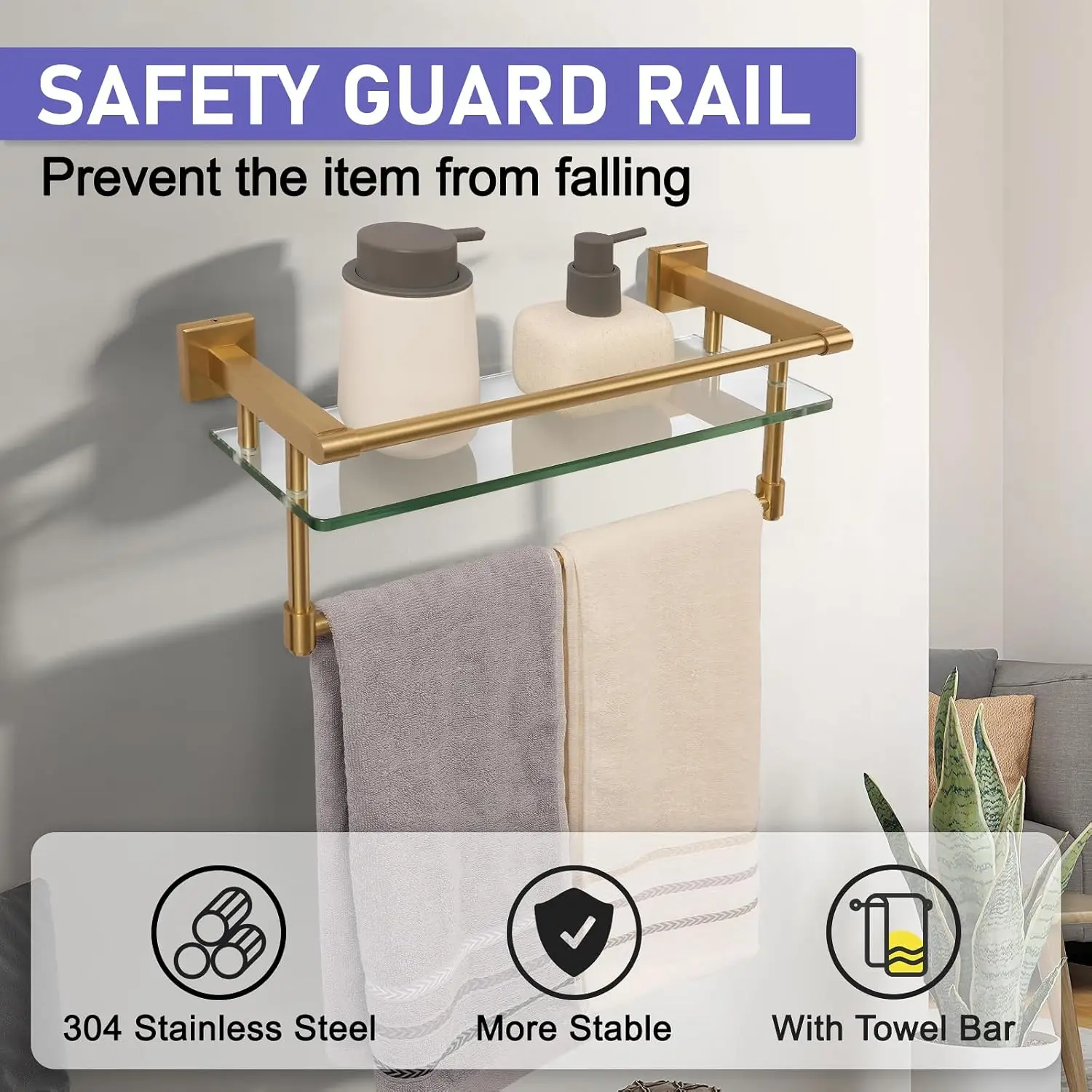 Bathroom Glass Shelf Towel Rack Shelf Glass Organizer Wall-Mounted Bathroom Storage Sus304 Stainless Steel Towel Bar/Track
Bathroom Glass Shelf Towel Rack Shelf Glass Organizer Wall-Mounted Bathroom Storage Sus304 Stainless Steel Towel Bar/Track