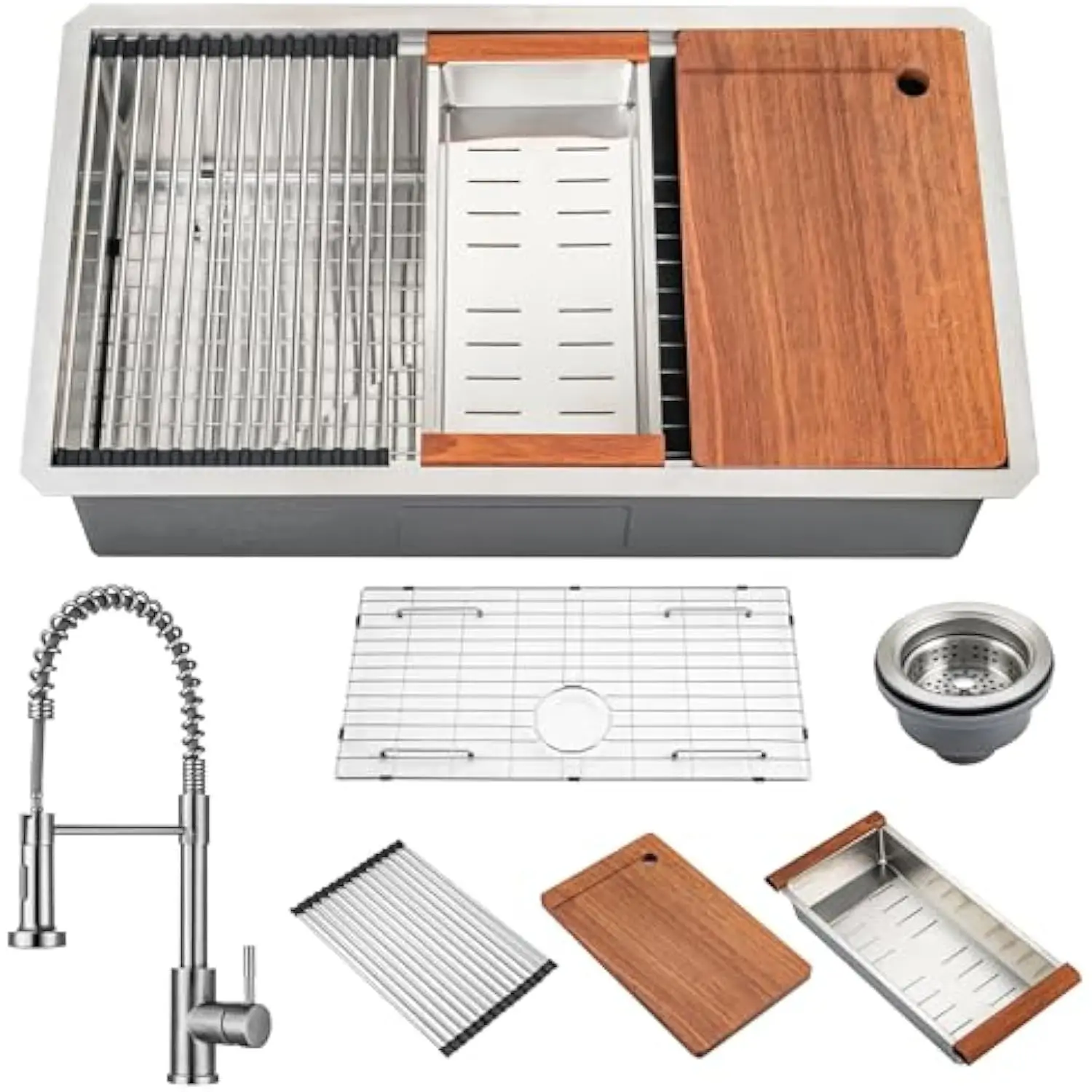 33 Kitchen Sink Undermount Drop in S304 Stainless Steel 10 Deep Single Bowl Design with Pull down Sprayer Faucet and Workstatio
33 Kitchen Sink Undermount Drop in S304 Stainless Steel 10 Deep Single Bowl Design with Pull down Sprayer Faucet and Workstatio