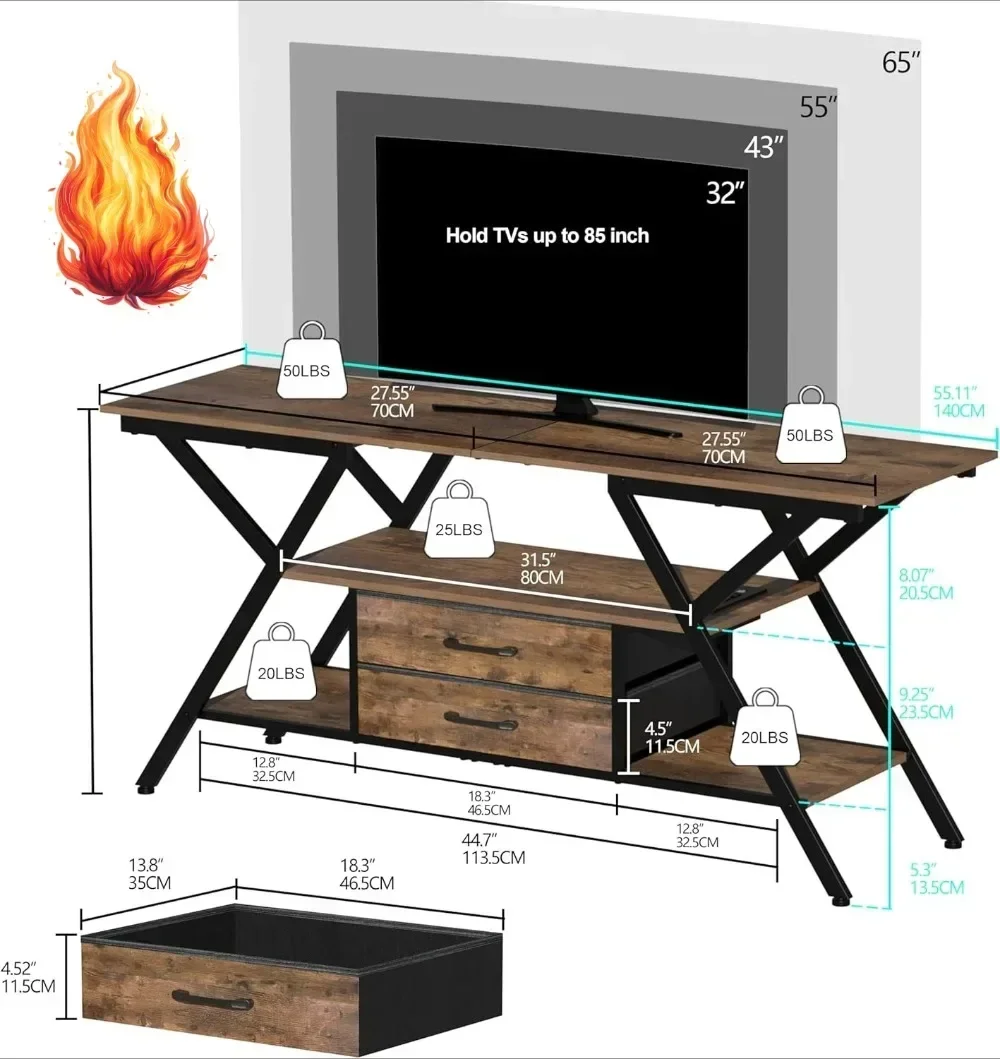 TV Stand with Power Outlet and LED Lights, Fits TVs up to 65”, 2 Fabric Drawers Entertainment Center with Open Storage Shelves
TV Stand with Power Outlet and LED Lights, Fits TVs up to 65”, 2 Fabric Drawers Entertainment Center with Open Storage Shelves