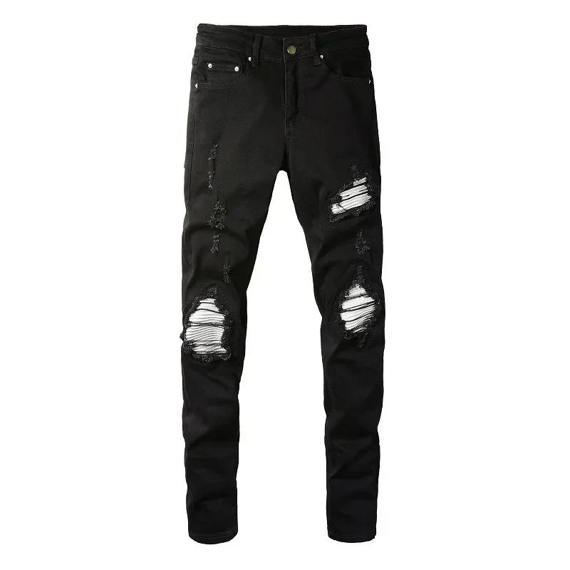 European and American Fashionable Youth High Street Ripped Silver Patch Stretch Slim-fit Street Fashion Men's Ankle-length Jeans
European and American Fashionable Youth High Street Ripped Silver Patch Stretch Slim-fit Street Fashion Men's Ankle-length Jeans