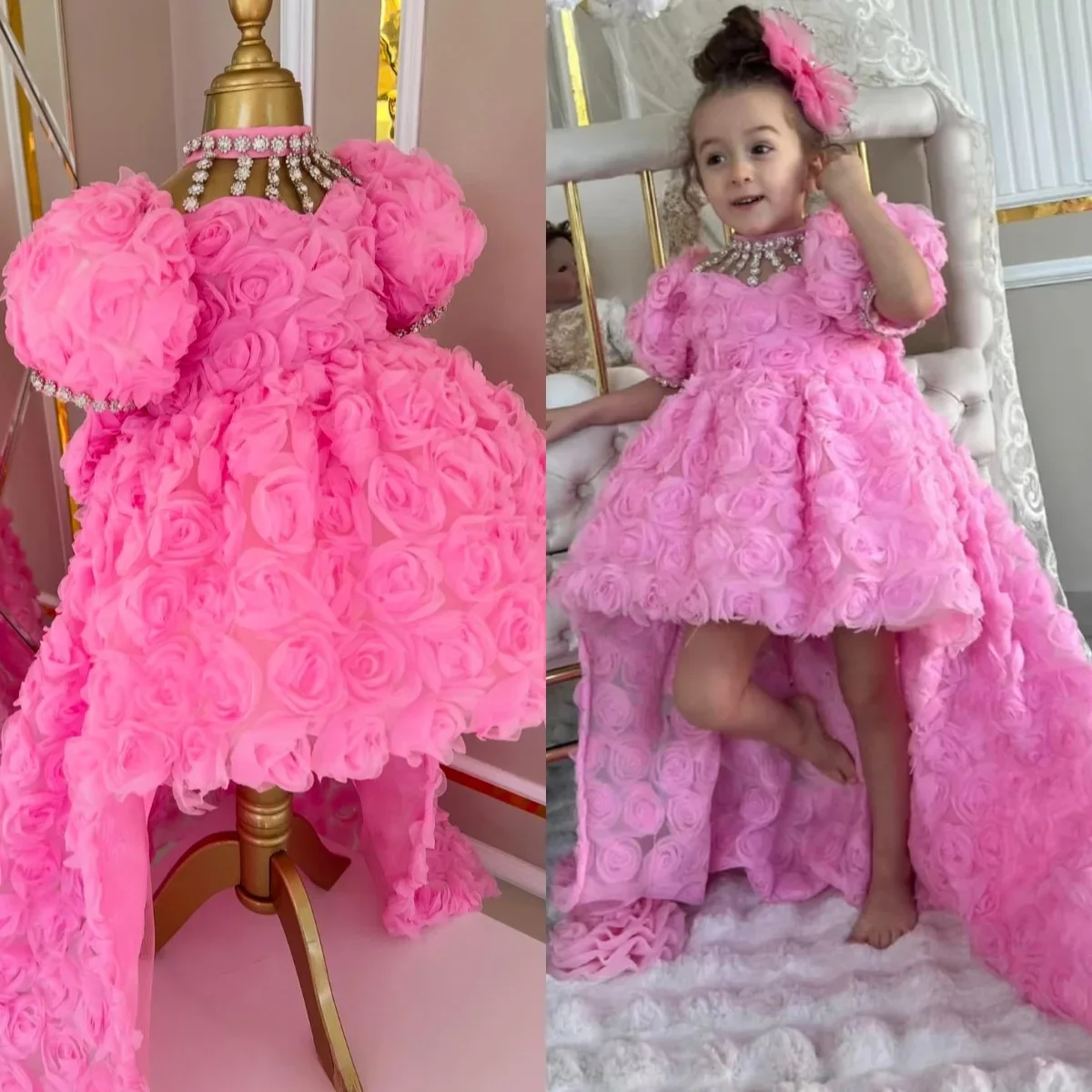 Pink Flower Girl Dresses Customized Floral Beaded Princess High Low Birthday Party Gowns Quinceanera Litter Girl's Pageant Dress
Pink Flower Girl Dresses Customized Floral Beaded Princess High Low Birthday Party Gowns Quinceanera Litter Girl's Pageant Dress