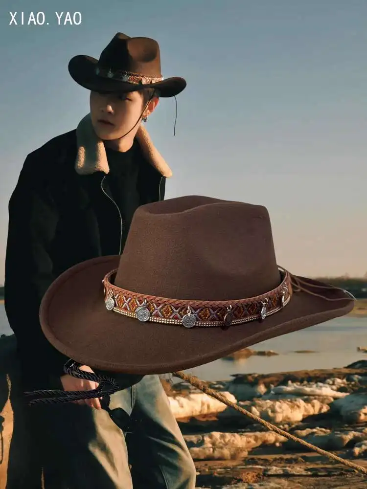 Western Cowboy Men's Spring And Autumn Tibetan Jazz Ethnic Style Performance Outdoor Tourism Woolen Felt Hat Women
Western Cowboy Men's Spring And Autumn Tibetan Jazz Ethnic Style Performance Outdoor Tourism Woolen Felt Hat Women