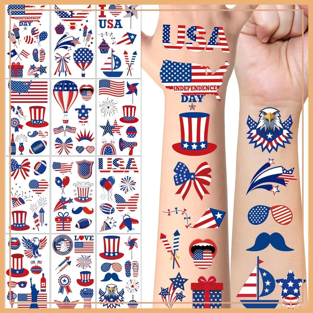 106 PCS 4th of July Tattoos, Patriotic Temporary Stickers, American Flag Red White Blue Decor for Independence Day 250th Anniversary Favors
106 PCS 4th of July Tattoos, Patriotic Temporary Stickers, American Flag Red White Blue Decor for Independence Day 250th Anniversary Favors
