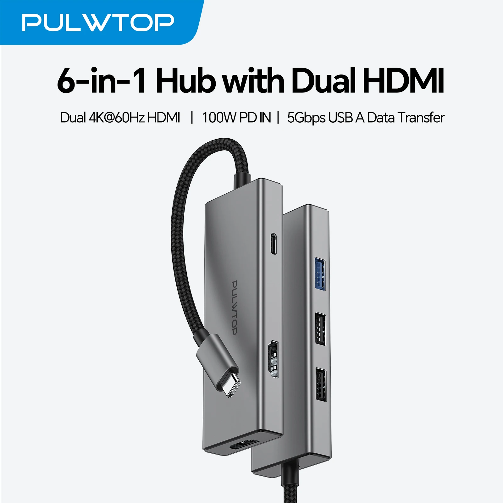 PULWTOP USB C Hub, USB Adapter with 1*USB C 3.2, 2*USB 2.0, 2 *HDMI, 100W PD IN, Multiport Dongle for MacBook Pro/Air, and More
PULWTOP USB C Hub, USB Adapter with 1*USB C 3.2, 2*USB 2.0, 2 *HDMI, 100W PD IN, Multiport Dongle for MacBook Pro/Air, and More