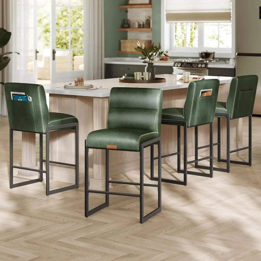 Counter Height Stools Set of 4, 26.4-Inch with Backs, Synthetic Leather, Forest Green
Counter Height Stools Set of 4, 26.4-Inch with Backs, Synthetic Leather, Forest Green