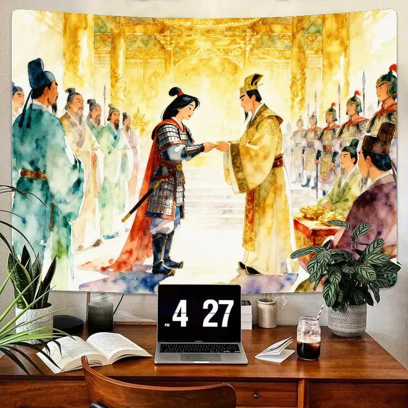 1PC Mulan Warrior Chinese Tapestry, Ancient Dynasty Emperor Wall Art, Watercolor Asian Decor for Living Room Bedroom Gift.
1PC Mulan Warrior Chinese Tapestry, Ancient Dynasty Emperor Wall Art, Watercolor Asian Decor for Living Room Bedroom Gift.