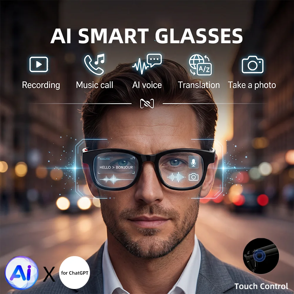 AI Smart Glasses Touch Control Photo Camera 8K HD Translator Recording Voice Assistant Music Bluetooth Wireless Sunglasses UV400
AI Smart Glasses Touch Control Photo Camera 8K HD Translator Recording Voice Assistant Music Bluetooth Wireless Sunglasses UV400