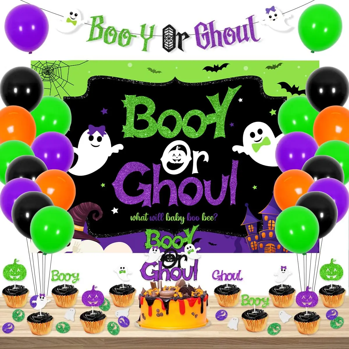 Funmemoir JOYMEMO Halloween Gender Reveal Decorations Green Purple - Booy or Ghoul Backdrop, Banner Cake Topper and Confetti
Funmemoir JOYMEMO Halloween Gender Reveal Decorations Green Purple - Booy or Ghoul Backdrop, Banner Cake Topper and Confetti