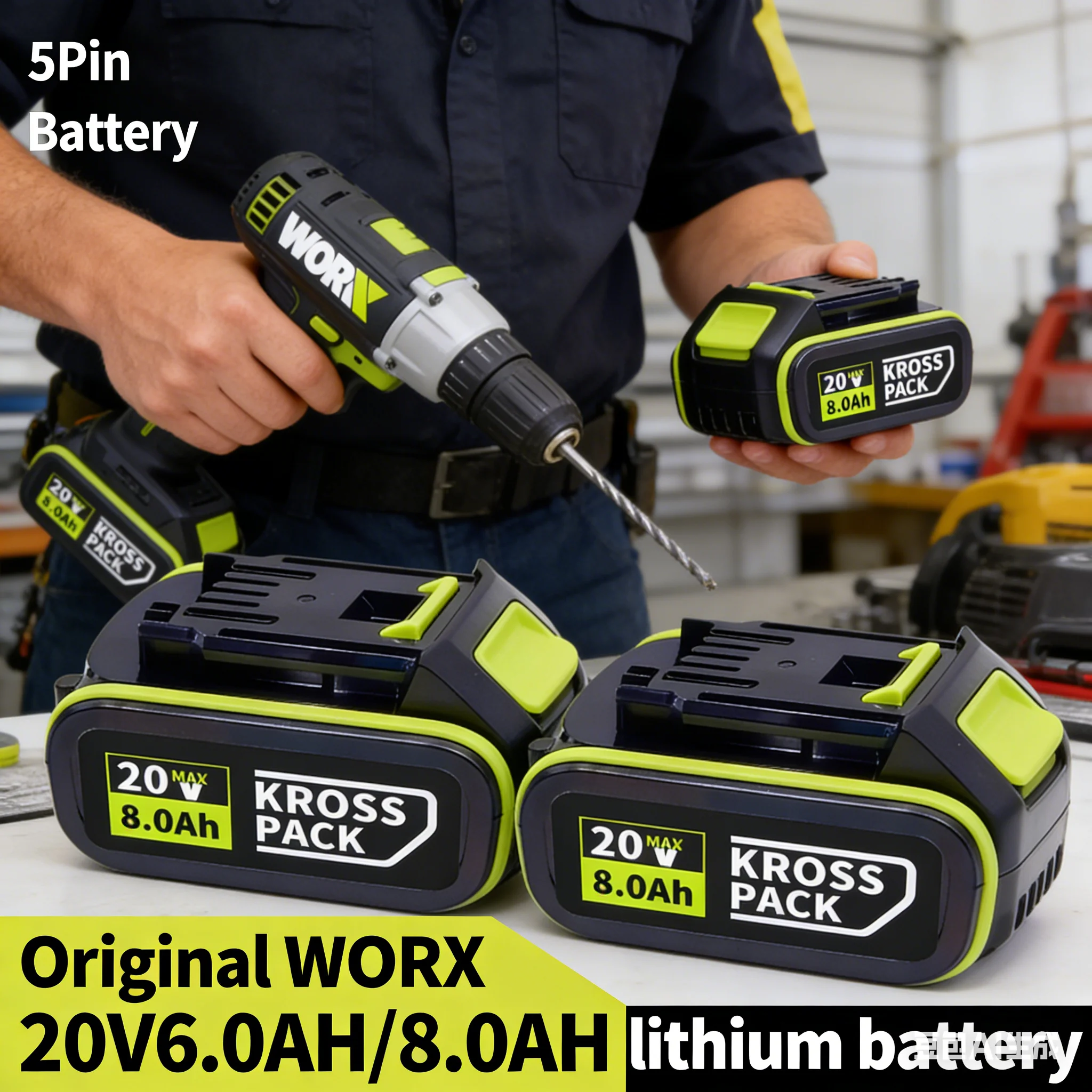 Original 5Pin WORX 20V 6.0Ah 8.0Ah Li-ion Battery WA3016 WA3023 WA3027 Long Cycle Life for WORX Cordless Power Tools
Original 5Pin WORX 20V 6.0Ah 8.0Ah Li-ion Battery WA3016 WA3023 WA3027 Long Cycle Life for WORX Cordless Power Tools