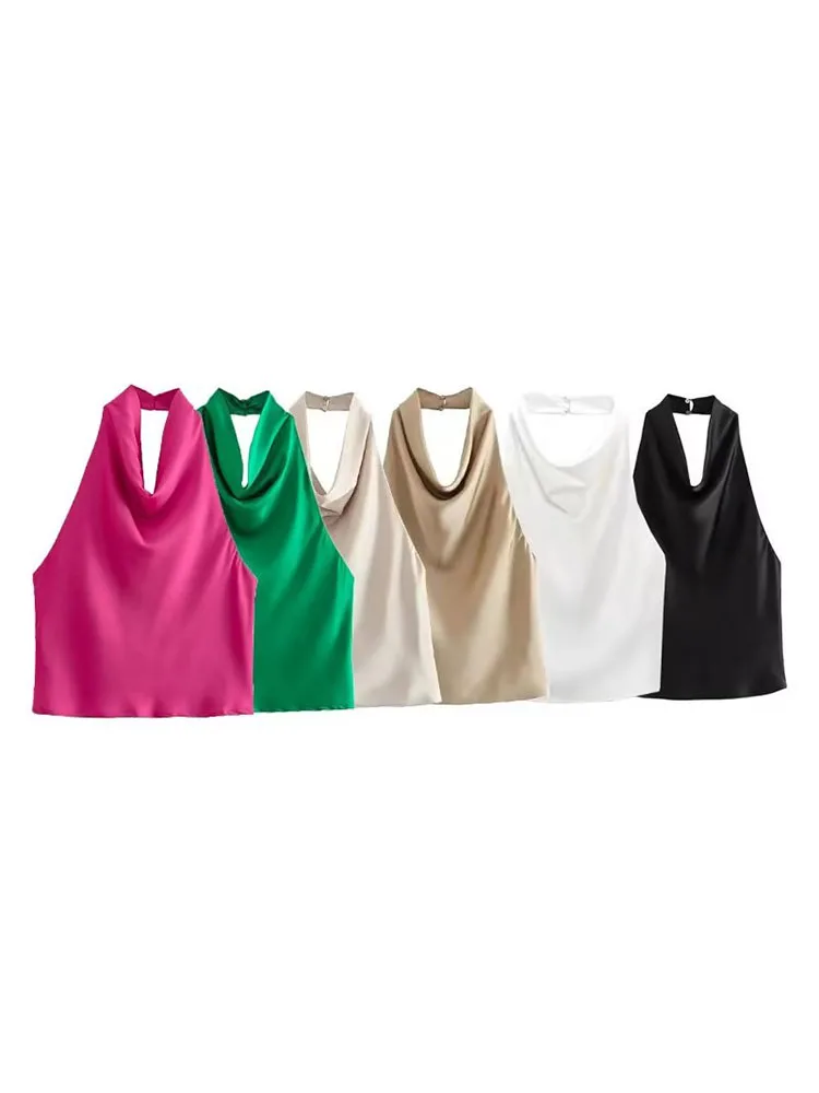 Women New Fashion Satin texture Hanging neck Pleated Blouses Vintage sleeveless backless Female Shirts Chic Tops 2640/895
Women New Fashion Satin texture Hanging neck Pleated Blouses Vintage sleeveless backless Female Shirts Chic Tops 2640/895