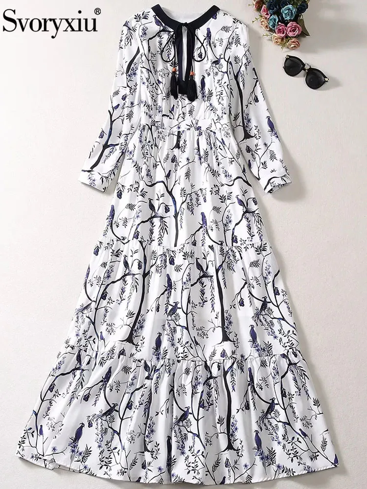 Svoryxiu Autumn Runway Fashion Floral Bird Print Long Dress Women's O-Neck Tassel Lace Up Long Sleeve High Waist Big Swing Dress
Svoryxiu Autumn Runway Fashion Floral Bird Print Long Dress Women's O-Neck Tassel Lace Up Long Sleeve High Waist Big Swing Dress