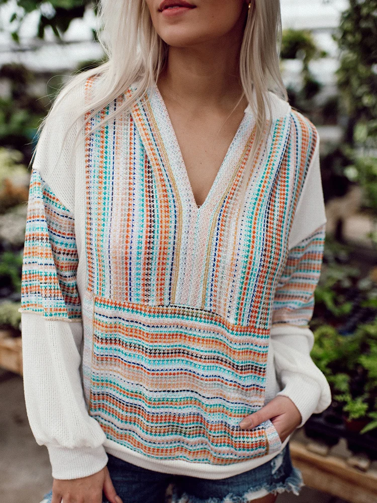 Gypsylady Striped Casual Knitted Hoodies White Sweatshirt Multicolor Long Sleeve Loose Patchwork V-Neck Women Ladies Hoodies Top
Gypsylady Striped Casual Knitted Hoodies White Sweatshirt Multicolor Long Sleeve Loose Patchwork V-Neck Women Ladies Hoodies Top