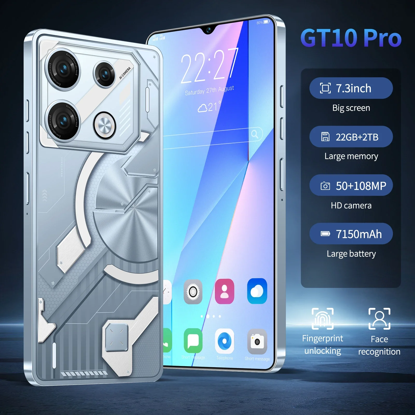 Global VER GT10 Pro 5G Smart Phone Deca-Core 16GB+1TB 7.3 Inch Smart Phones NFC Android13 Mobile Phone 8800mAh Battery Face LD
Global VER GT10 Pro 5G Smart Phone Deca-Core 16GB+1TB 7.3 Inch Smart Phones NFC Android13 Mobile Phone 8800mAh Battery Face LD