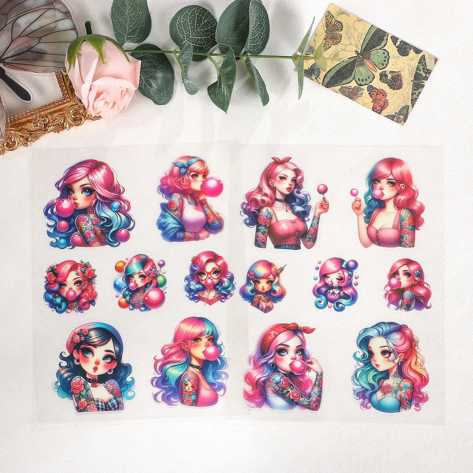 2 Sheets Kawaii Bubble Tattoo Girl Character Landscape PET Sticker Creative DIY Journal Material Collage Scrapbook Stationery
2 Sheets Kawaii Bubble Tattoo Girl Character Landscape PET Sticker Creative DIY Journal Material Collage Scrapbook Stationery