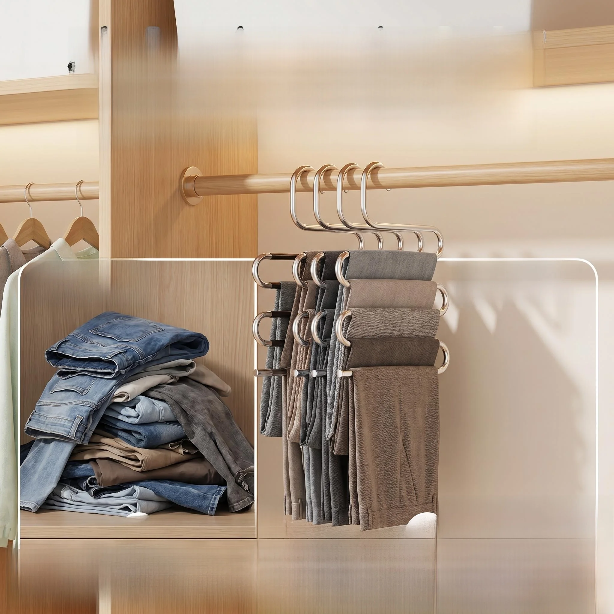 Multifunctional Hanging Pants Rack for Wardrobe Built-In Space Storage Organizer Multi-Layer Clothes Hanger Metal Grips Luxur...
Multifunctional Hanging Pants Rack for Wardrobe Built-In Space Storage Organizer Multi-Layer Clothes Hanger Metal Grips Luxur...