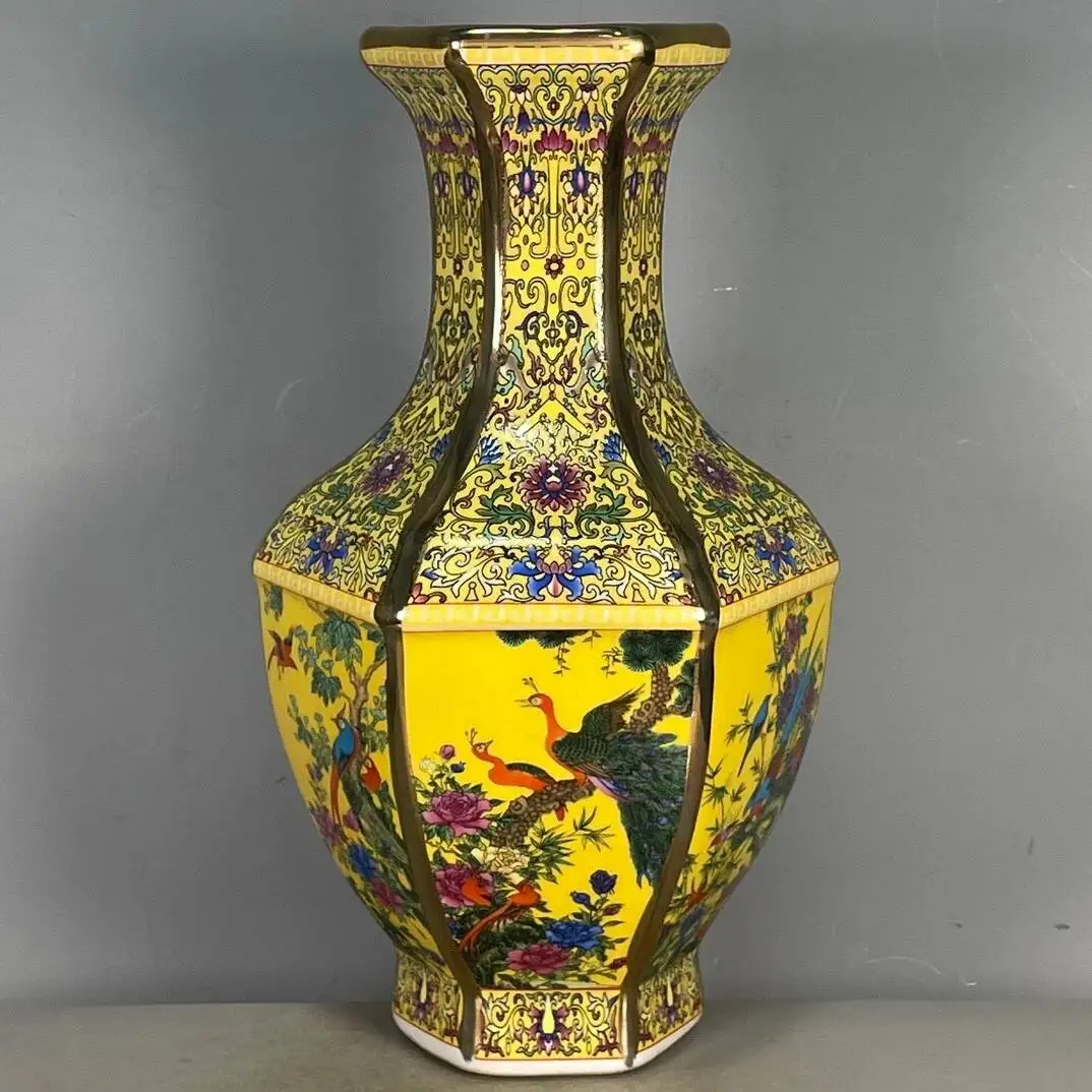 China Hand Painting Cloisonne Porcelain Hexagonal Vase Flower Bird Qianlong Mark
China Hand Painting Cloisonne Porcelain Hexagonal Vase Flower Bird Qianlong Mark