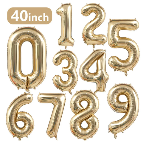 1PCS 40 inch large white gold light gold digital foil balloon for girls' birthdays helium big number0-9 balloon decoration