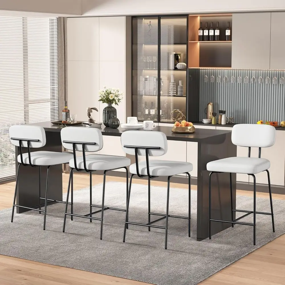 Набор из 4 белых кожаных барных стульев со спинками, высота 26 стоек, металлические ножки
Набор из 4 белых кожаных барных стульев со спинками, высота 26 стоек, металлические ножки