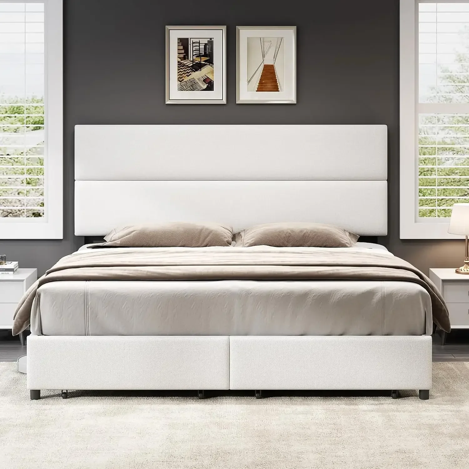 Queen Size 47.6" Upholstered Bed Frame with 2 Drawers, Linen Platform Bed with Height Adjustable Headboard/No Box Spring Needed
Queen Size 47.6" Upholstered Bed Frame with 2 Drawers, Linen Platform Bed with Height Adjustable Headboard/No Box Spring Needed
