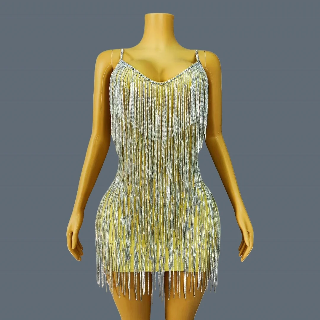 Sexy Rhinestone Tassel Slip Dress Women Night Club Party Bodycon Sparkly Evening Dress Birthday Celebrate Mini Dress Shoushen
Sexy Rhinestone Tassel Slip Dress Women Night Club Party Bodycon Sparkly Evening Dress Birthday Celebrate Mini Dress Shoushen