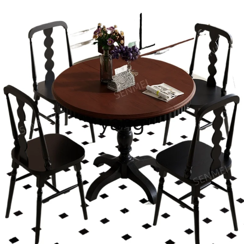 LMMmedium and ancient style pure solid wood retractable folding round dining table and chair combination small apartment
LMMmedium and ancient style pure solid wood retractable folding round dining table and chair combination small apartment