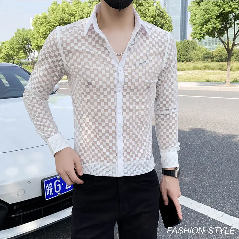 Spring Autumn New Fashion Plaid a Peaked Collar Men's Clothing Shirts Long Sleeve Button Hollow Out Slim Korean Chaopai Blouse
Spring Autumn New Fashion Plaid a Peaked Collar Men's Clothing Shirts Long Sleeve Button Hollow Out Slim Korean Chaopai Blouse