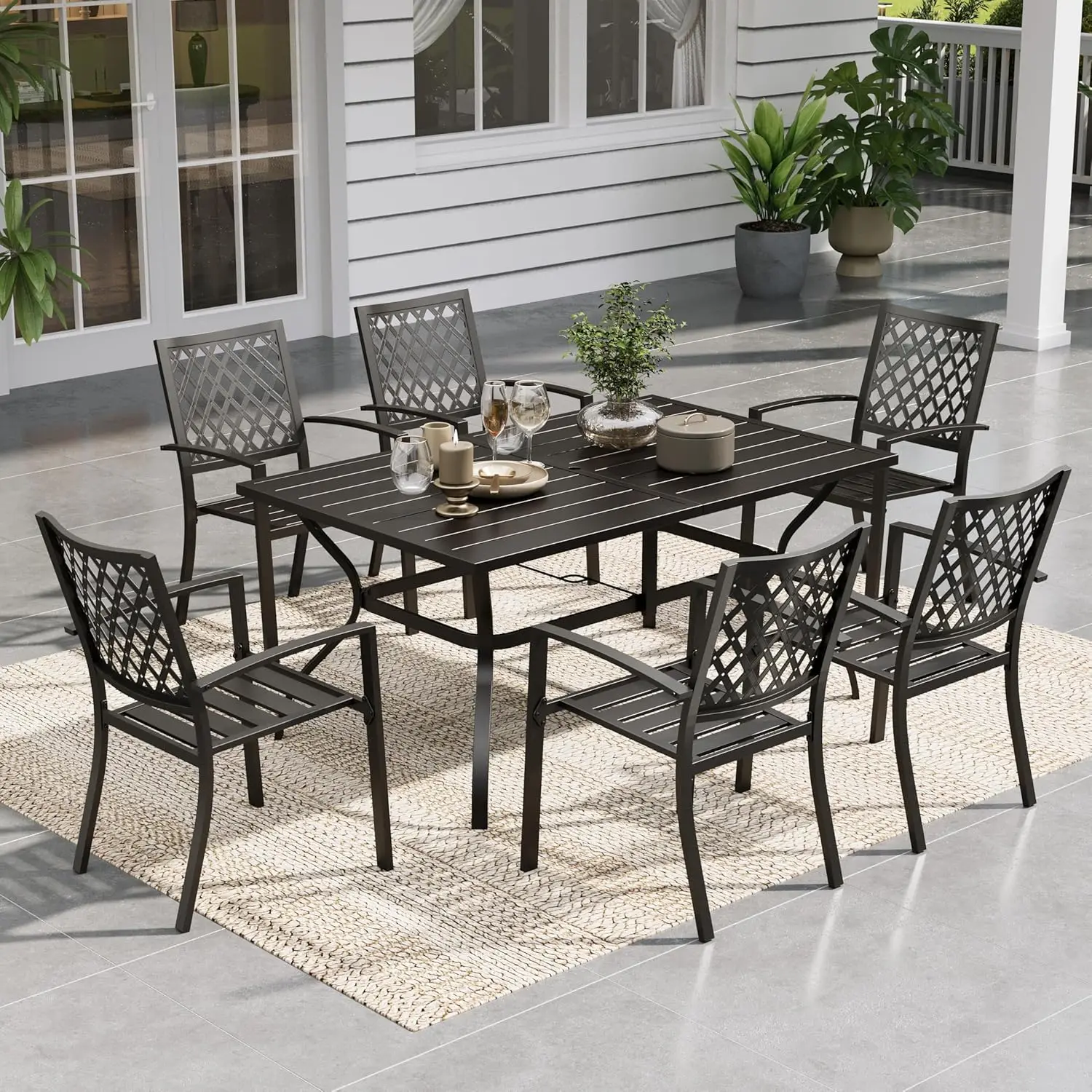 Patio Dining Set Metal Outdoor Table and Chairs Furniture Set 7 Piece Large 60 2 Dining Table with Umbrella Hole and 6
Patio Dining Set Metal Outdoor Table and Chairs Furniture Set 7 Piece Large 60 2 Dining Table with Umbrella Hole and 6