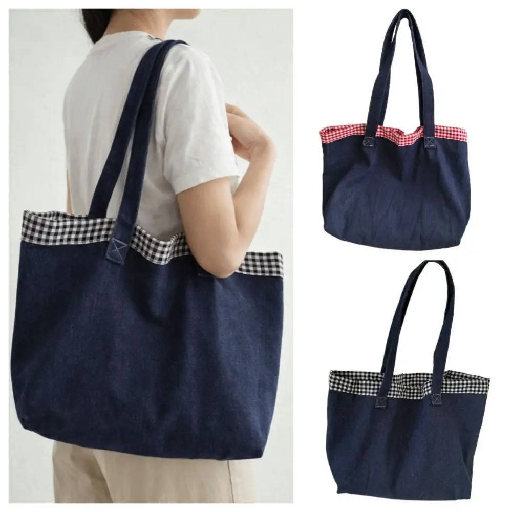 Personalized Cloth Denim Handbag Grid Large Capacity Shoulder Bag Blue Korean Style Canvas Tote Bag Student
Personalized Cloth Denim Handbag Grid Large Capacity Shoulder Bag Blue Korean Style Canvas Tote Bag Student