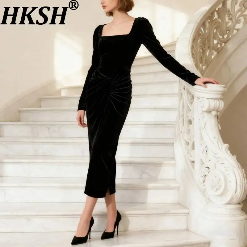 HKSH Women Velvet Dress Square Collar Long Sleeves Waist Cinching Slim Fit Pleated Elegant High-End Party Dresses Spring HK23483
HKSH Women Velvet Dress Square Collar Long Sleeves Waist Cinching Slim Fit Pleated Elegant High-End Party Dresses Spring HK23483