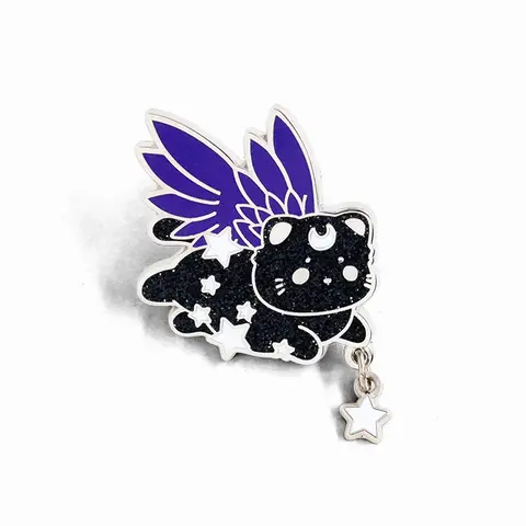 Winged Cat Brooch Star Moon Cartoon Animal Badge Star Pendant Creative Enamel Pin Fashion Collar Jewelry Accessories Gift