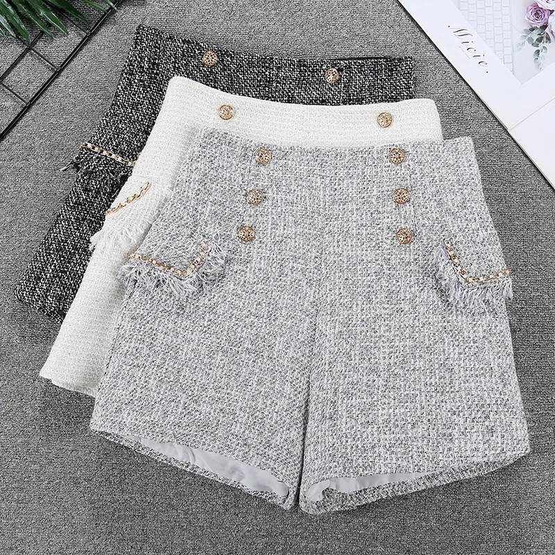 Женские грубые твидовые шорты с высокой талией, весенне-осенние французские модные элегантные двубортные шорты с кисточками для поездок на работу
Женские грубые твидовые шорты с высокой талией, весенне-осенние французские модные элегантные двубортные шорты с кисточками для поездок на работу
