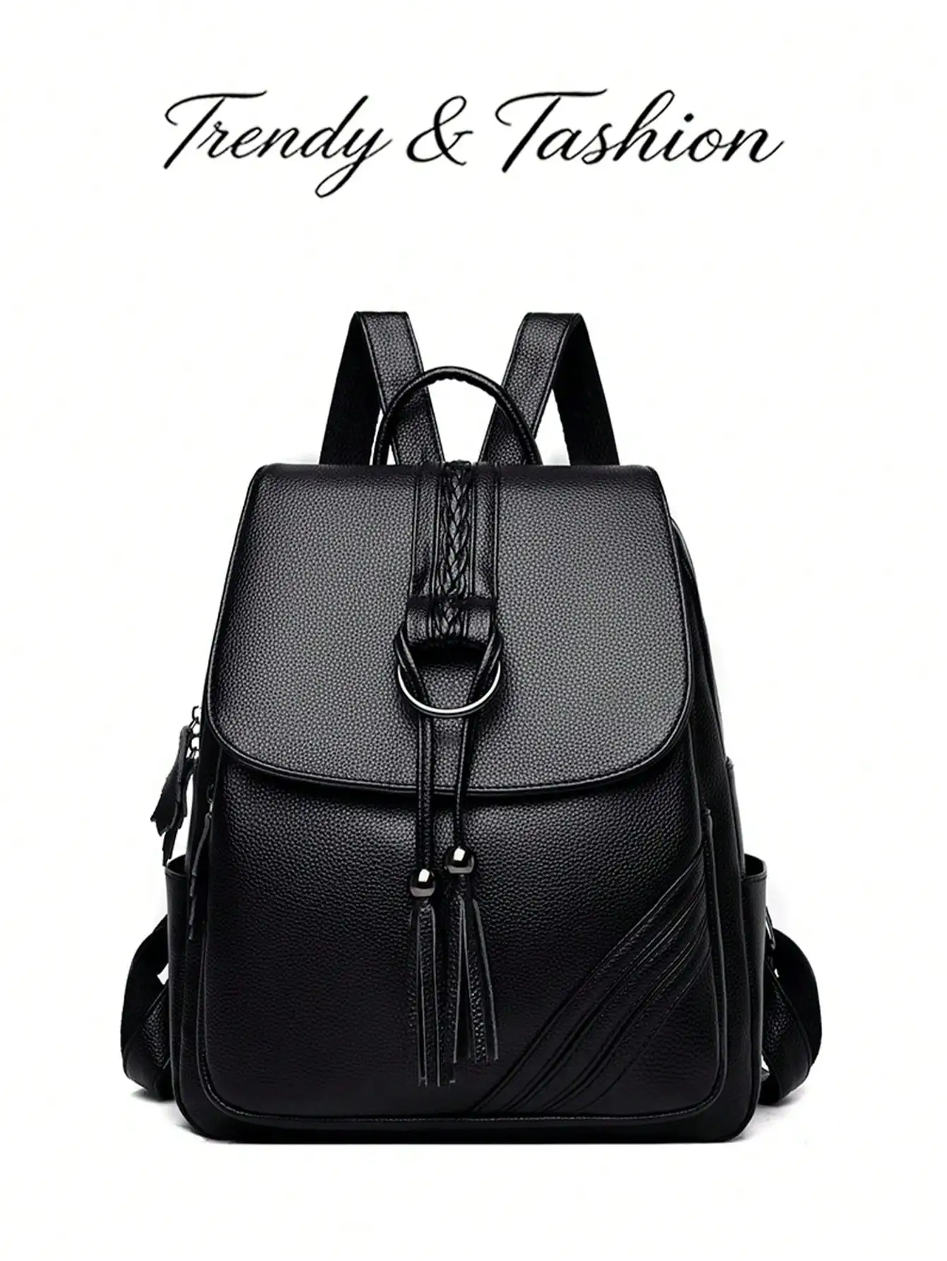Fashion Women's Black Soft Leather Backpack Scratch Resistant Textured Tassel Drawstring Large Capacity Backpack For Commuters Portable Casual Daily Backpack To Use On Campus Women's Black PU Leather Backpack Fashion Lightweight Travel Daypacks
Fashion Women's Black Soft Leather Backpack Scratch Resistant Textured Tassel Drawstring Large Capacity Backpack For Commuters Portable Casual Daily Backpack To Use On Campus Women's Black PU Leather Backpack Fashion Lightweight Travel Daypacks