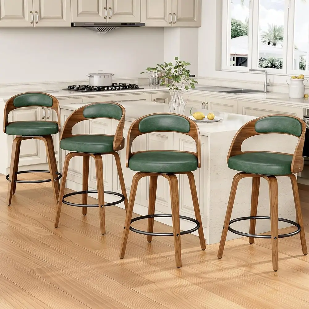 Set of 4 Green 26 Counter Height Walnut Bar Stools with PU Leather Upholstery and Backrest for Kitchen Island, Bar, Cafe, Dining
Set of 4 Green 26 Counter Height Walnut Bar Stools with PU Leather Upholstery and Backrest for Kitchen Island, Bar, Cafe, Dining