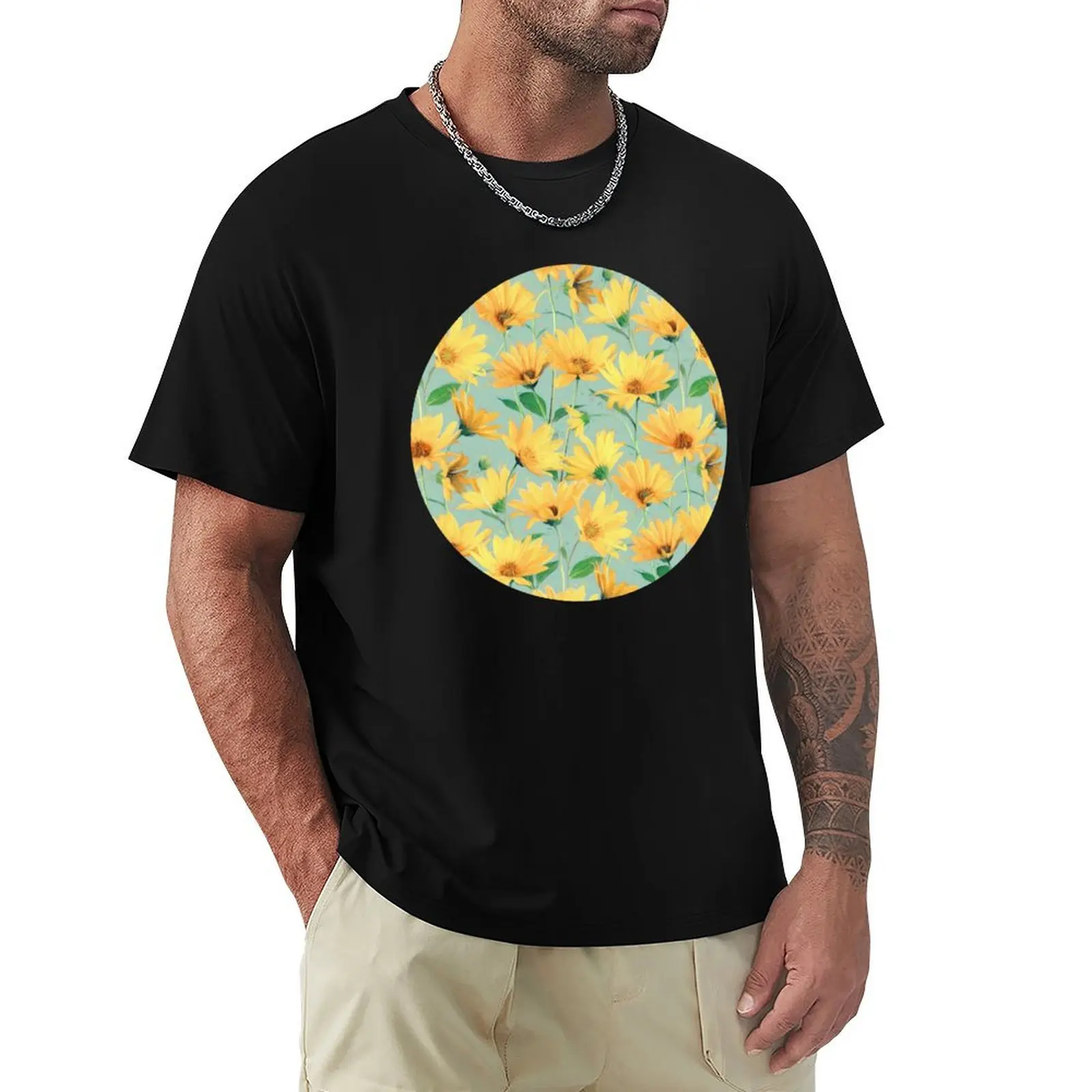 Painted Golden Yellow Daisies on soft sage green T-Shirt Classic Crew Neck Cotton T-Shirt
Painted Golden Yellow Daisies on soft sage green T-Shirt Classic Crew Neck Cotton T-Shirt