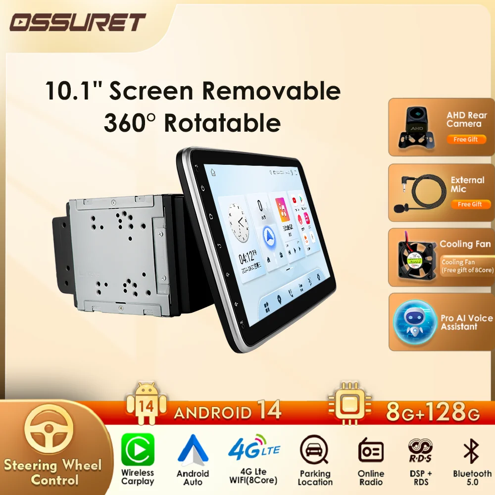 10.1 Inch Octa Carplay Car Stereo Universal 2 Din Android Radio Rotatable Screen Multimedia Player Video Autoradio Audio RDS DSP