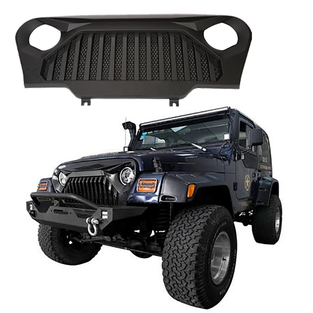 Front Grille for Jeep Wrangler TJ 1997-2006, ABS Plastic Aggressive Style Matte Black Grille Cover, Easy Bolt-On, J282
Front Grille for Jeep Wrangler TJ 1997-2006, ABS Plastic Aggressive Style Matte Black Grille Cover, Easy Bolt-On, J282