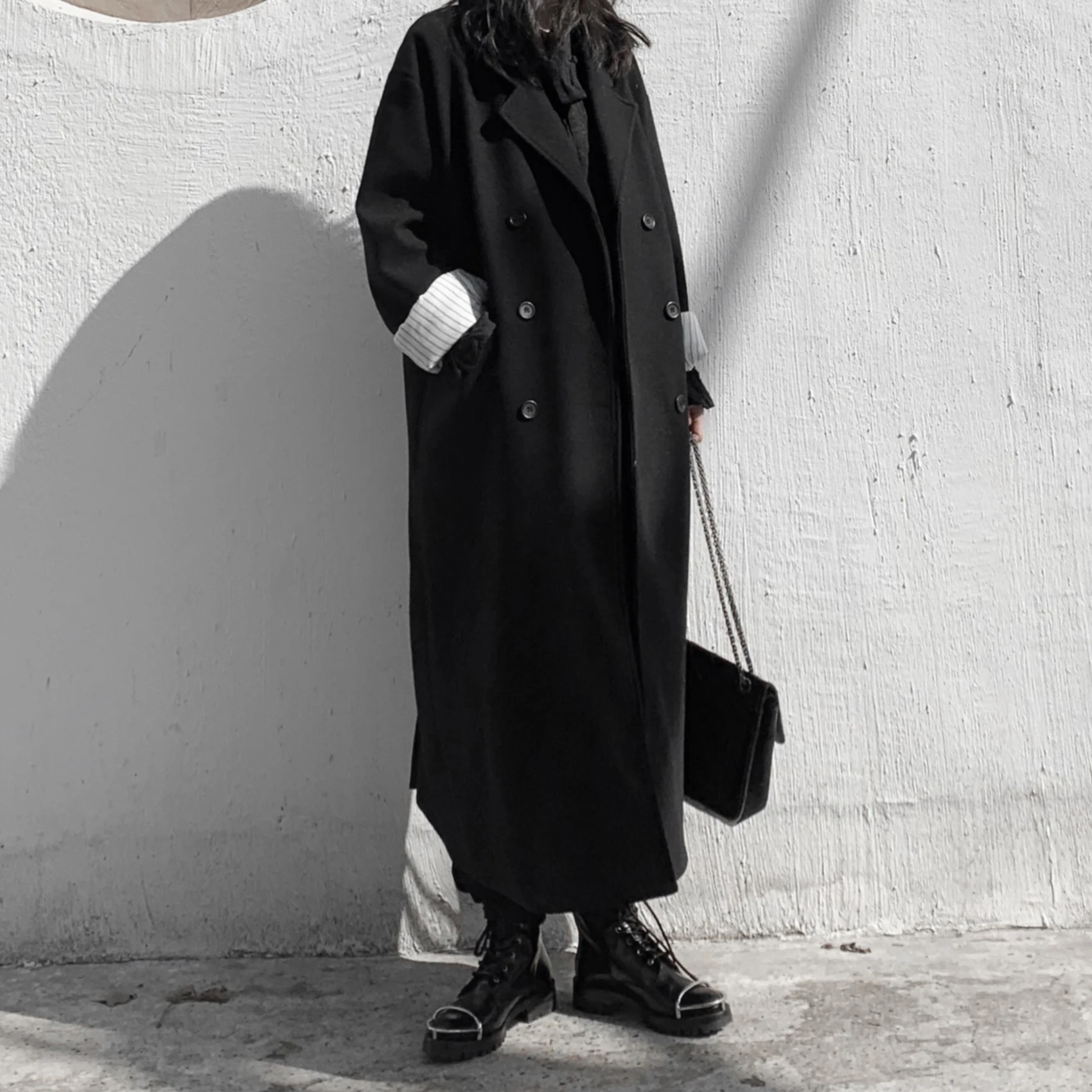 Yohji Yamamoto Design Dark Style Women's Mid-Length Woolen Coat Sleeve Stripe Pattern Street Style Double-Breasted Polyester
Yohji Yamamoto Design Dark Style Women's Mid-Length Woolen Coat Sleeve Stripe Pattern Street Style Double-Breasted Polyester