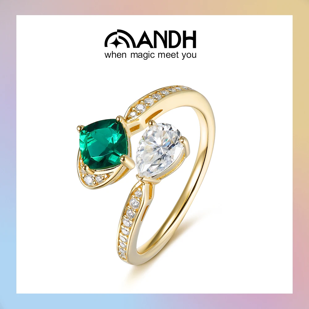 ANDH Cultured Emeralds Moissanite Open Ring 925 Silver Plated with 14k Gold Lab-Gemstone Anniversary Wedding Engagement Jewelry
ANDH Cultured Emeralds Moissanite Open Ring 925 Silver Plated with 14k Gold Lab-Gemstone Anniversary Wedding Engagement Jewelry