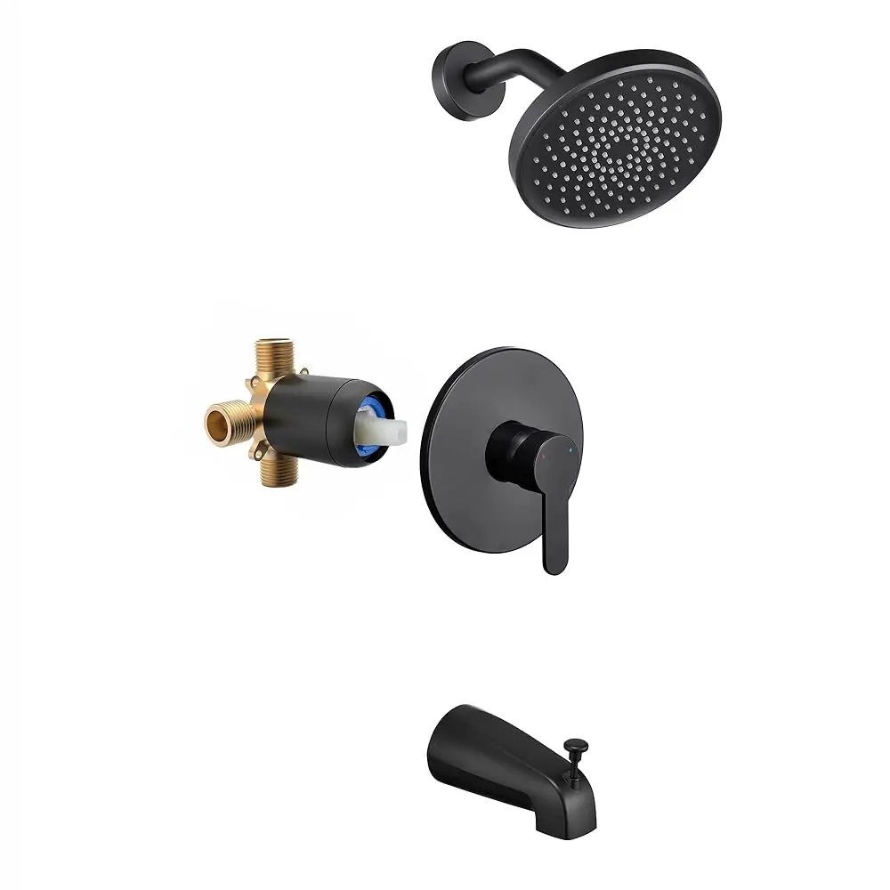Black Shower Faucet Set with Valve, 6-Inch Rain Shower Head and Faucet Combo, Single Handle Tub and Shower Trim Kit with Tub
Black Shower Faucet Set with Valve, 6-Inch Rain Shower Head and Faucet Combo, Single Handle Tub and Shower Trim Kit with Tub