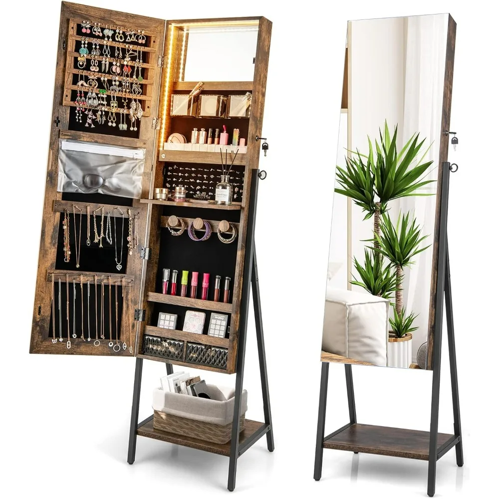 CHARMAID Standing Jewelry Armoire with Full Length Mirror Lockable Jewelry Cabinet Organizer with 3 Lighting Modes Lights Foldab
CHARMAID Standing Jewelry Armoire with Full Length Mirror Lockable Jewelry Cabinet Organizer with 3 Lighting Modes Lights Foldab