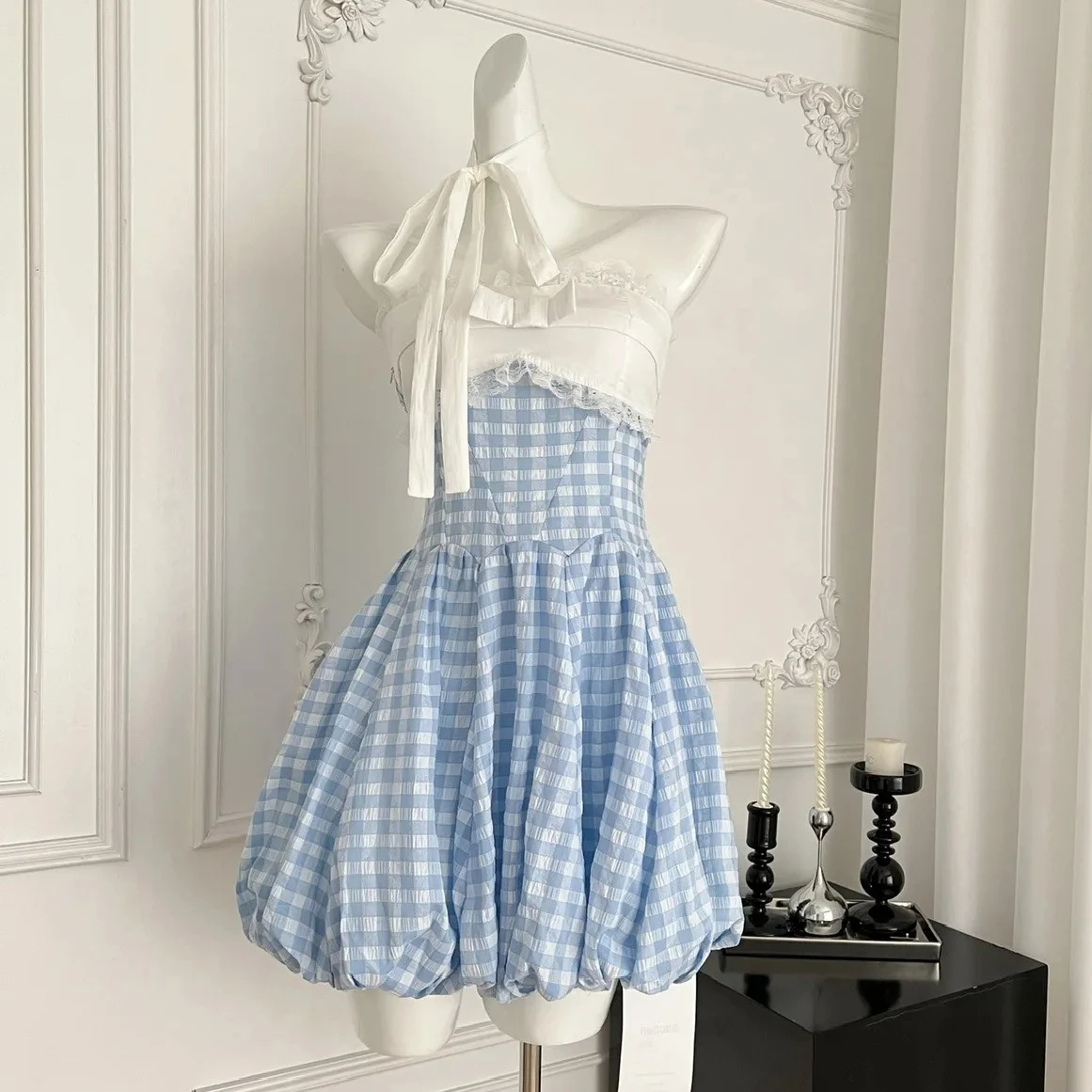 Kawaii Princess Lace Trim Dress Women Summer Elegant Check Strapless Puffy Mini Dress Female Coquette Outfits Streetwear 2026
Kawaii Princess Lace Trim Dress Women Summer Elegant Check Strapless Puffy Mini Dress Female Coquette Outfits Streetwear 2026