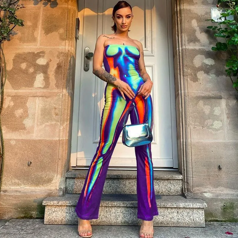 Women Sexy Summer Print Off Shoulder Strapless Sleeveless Jumpsuit Bell-Bottomed Pants Body-Shaping Streetwear
Women Sexy Summer Print Off Shoulder Strapless Sleeveless Jumpsuit Bell-Bottomed Pants Body-Shaping Streetwear