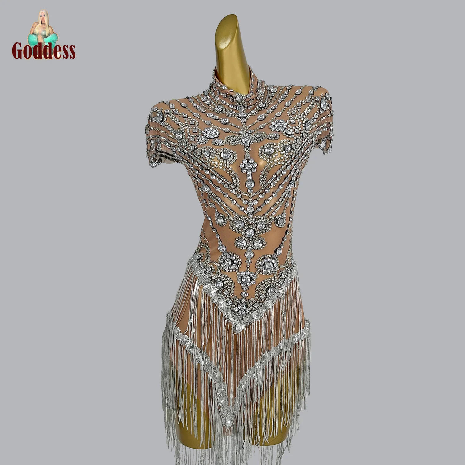 Fashion Luxurious Sparkly Rhinestones Tassel Sexy Short Dress Deep V Bar Club Birthday Party Performance Dance Troupe Costume
Fashion Luxurious Sparkly Rhinestones Tassel Sexy Short Dress Deep V Bar Club Birthday Party Performance Dance Troupe Costume