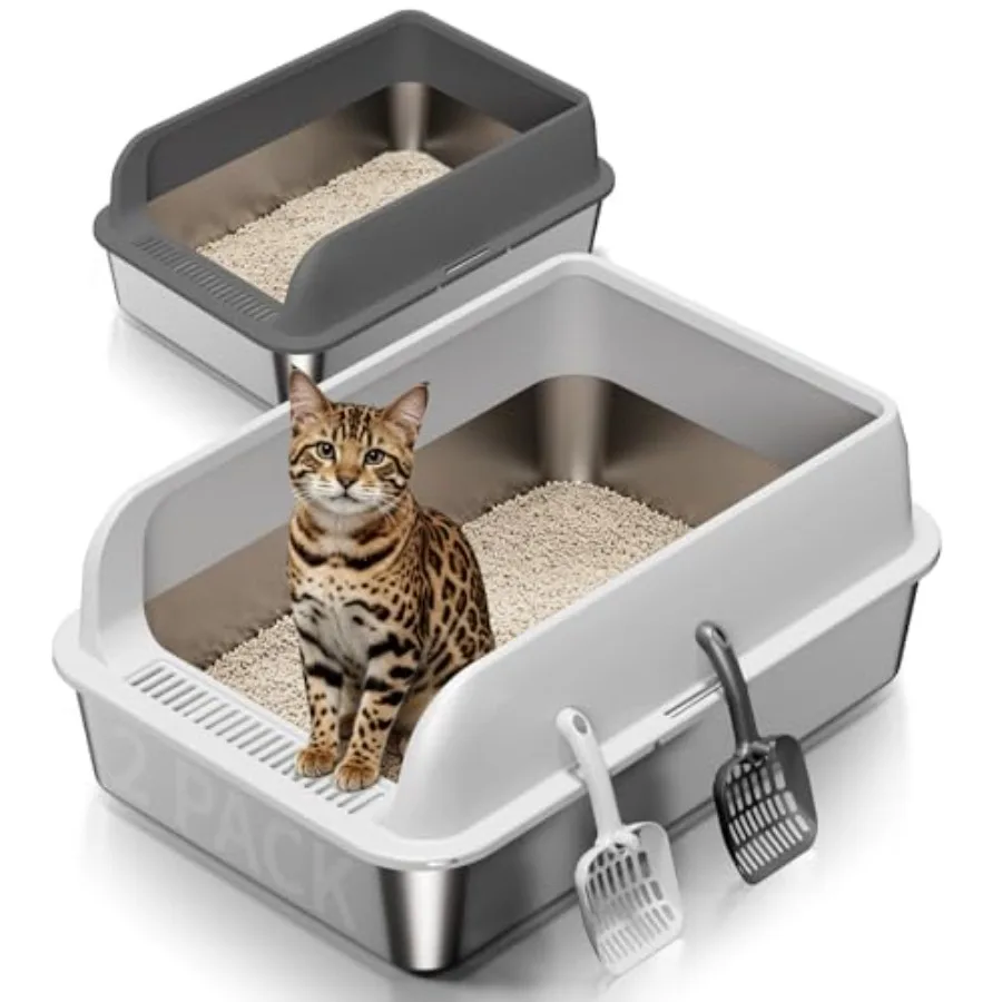 2 Pack Stainless Steel Cat Litter Box with Lid, Metal Litter Pan for Adult Cats, Multi-Cats, High Sides with Anti-Leakage Enclo
2 Pack Stainless Steel Cat Litter Box with Lid, Metal Litter Pan for Adult Cats, Multi-Cats, High Sides with Anti-Leakage Enclo