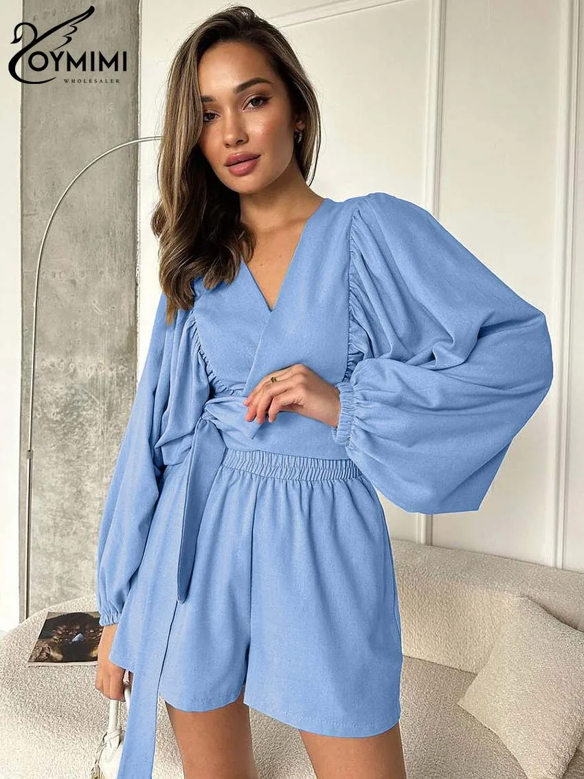 Oymimi Casual Blue Cotton Two Piece Set For Women Elegant V-Neck Long Sleeve Lace-Up Shirts And Simple Pockets Shorts Female Set
Oymimi Casual Blue Cotton Two Piece Set For Women Elegant V-Neck Long Sleeve Lace-Up Shirts And Simple Pockets Shorts Female Set