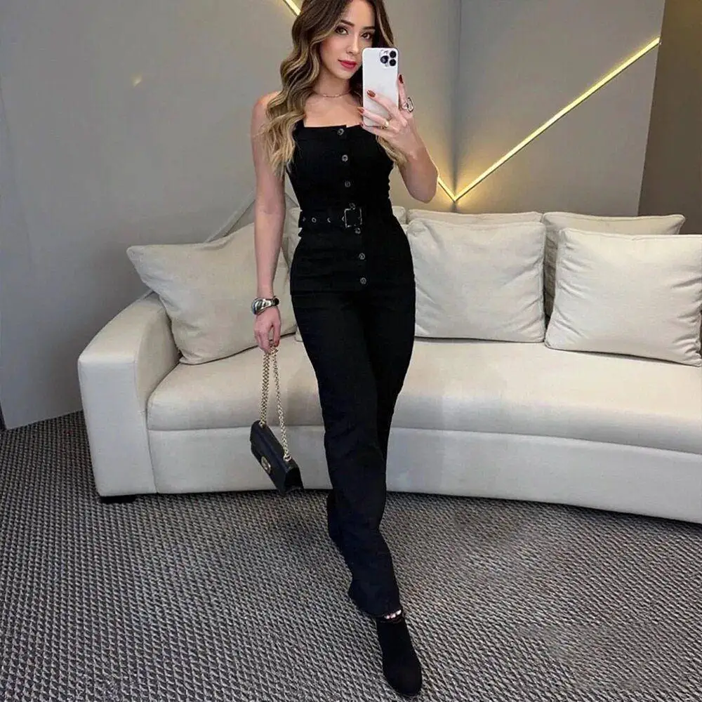 2025 New Black Strapless Commuter Dress Women's Fashion Low Waist Long Pants Polyester Skirt Button Detail One-Piece Suit
2025 New Black Strapless Commuter Dress Women's Fashion Low Waist Long Pants Polyester Skirt Button Detail One-Piece Suit